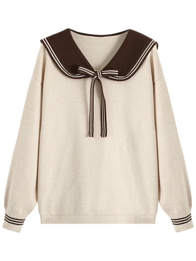 Женский трикотажный свитер с длинным рукавом Синий Свободный контрастных цветов