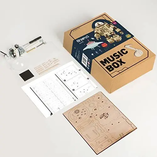 

3D Puzzle Music Box Wooden Craft Kit Robot Machinarium Toy with Light
