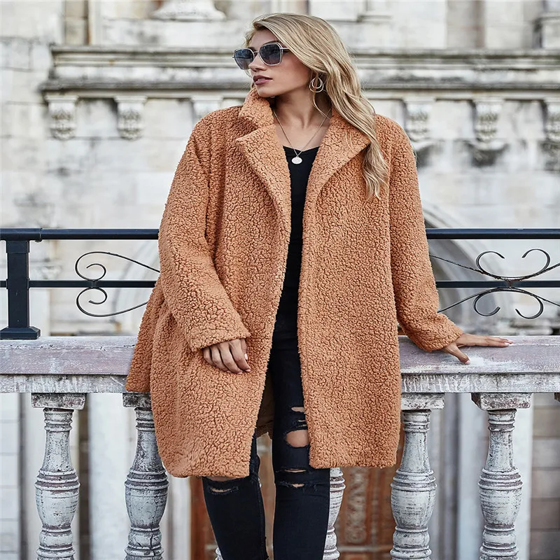 

WomenÂ´s Fall Coat, Velvet Top, Party Clothes Lapel Neck Loose Warm Side Pocket Long Sleeve Winter Clothes