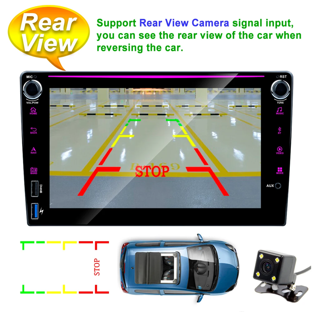 

REAKOSOUND 8'' 2Din Android 9.1 Car radio 7 Color Backlight Radio Fastcharing Double USB Double rotation GPS WiFi Navigation