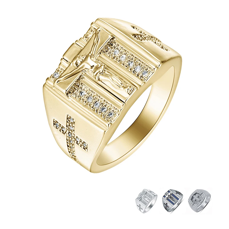 Модное кольцо золотого и серебряного цвета с изображением Иисуса Христа хрустальным крестом украшение в