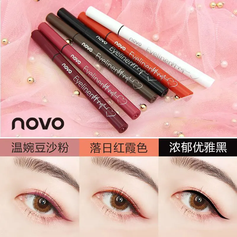 

NOVO 6 Colors Liquid Eyeliner Pencil Waterproof Easy To Wear Colorful Eye Liner Pen White Gold Brown Purple Eye Beauty Cosmetics