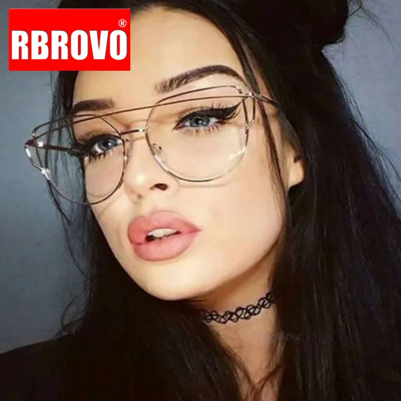 

RBROVO Metal Cateye Glasses Women Vintage Glasses Frame for Women/Men Luxury Brand Eyeglasses Mirror Lentes De Lectura Mujer