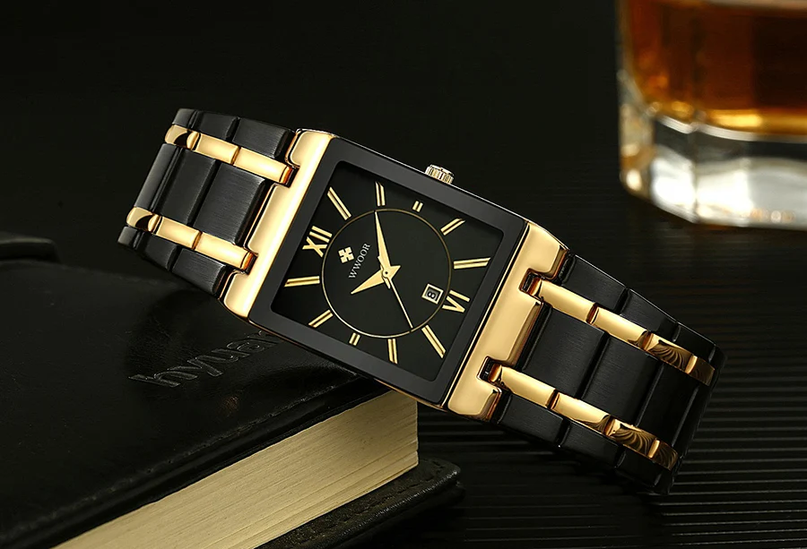 Relogio Masculino WWOOR Gold Black Watch Men Quartz Waterproof Wrist Watch For Men Fashion Square Casual Clock Male Dropshipping