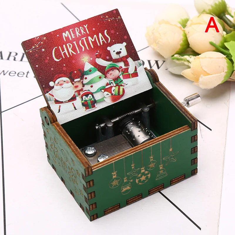 

1PC Merry Christmas Theme Music Box Wooden Hand Crank Music Box Christmas New Year's Children Kids Gift Xmas Music Box