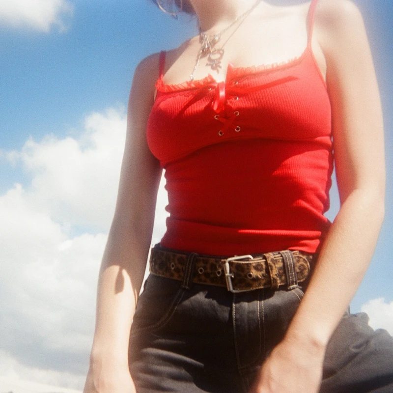 

Camis Women Ins Harajuku Fashion Sexy Lace Up Cropped Top Women Summer Sleeveless Tops Punk Girl Street Skinny Camisole Vest Tee