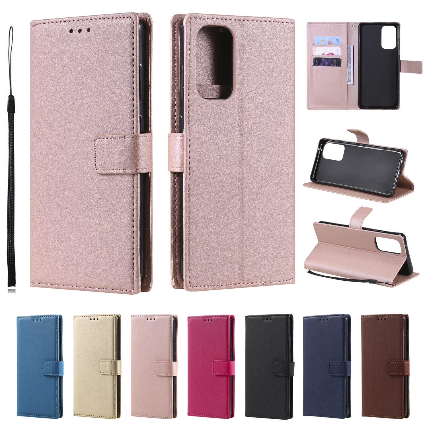 

Flip Leather Case for Samsung Galaxy A72 A52 A42 A32 A12 A02 M02 S21 Ultra Wallet Card Slots Stand Full Protection Lanyard Cover