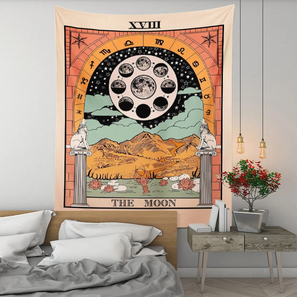

New Retro Tarot Card Divination Tapestry Porch Hanging Picture Live Broadcast Background Cloth Hanging Cloth Retro Wall Tapestry