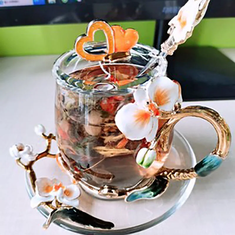 

Стеклянная чашка с ручкой, чайная чашка, чашки для кофе, молока, посуда для напитков, бытовые чашки с двойной термостойкостью, цветная эмалир...