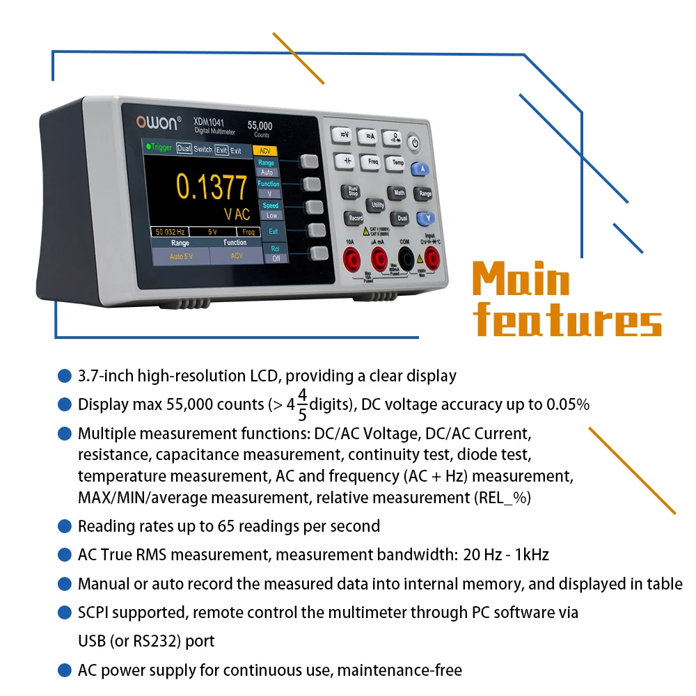 Цифровой мультиметр OWON XDM1041 USB 55000 отсчетов настольный с ЖК-экраном 3 5 дюйма -