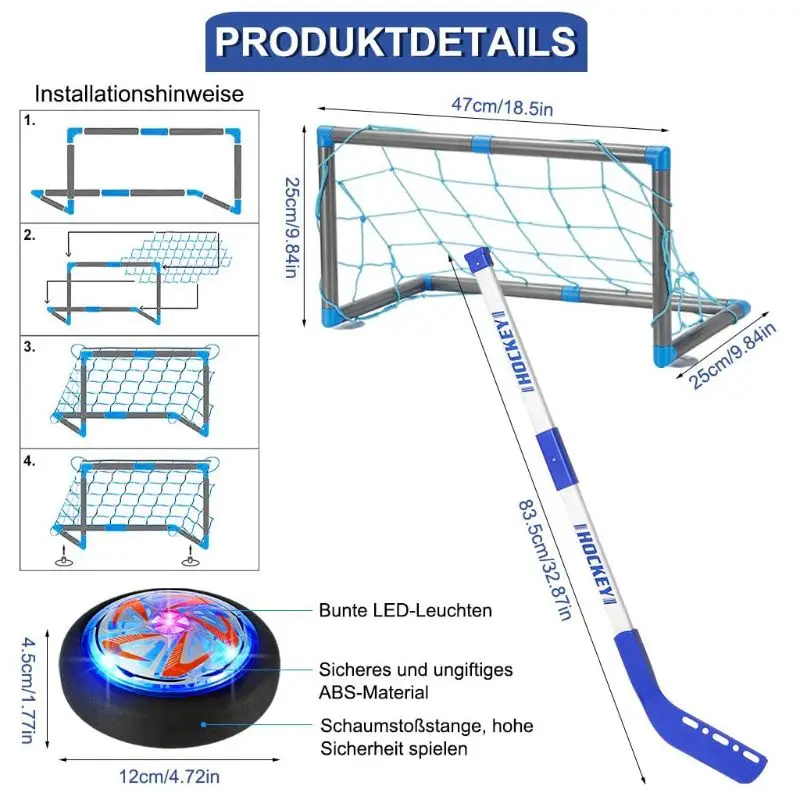 

Rechargeable Ice Hockey Stick Set Mini Suspension Ball 2 Goals for Kids Indoor Game Sports Training Toys