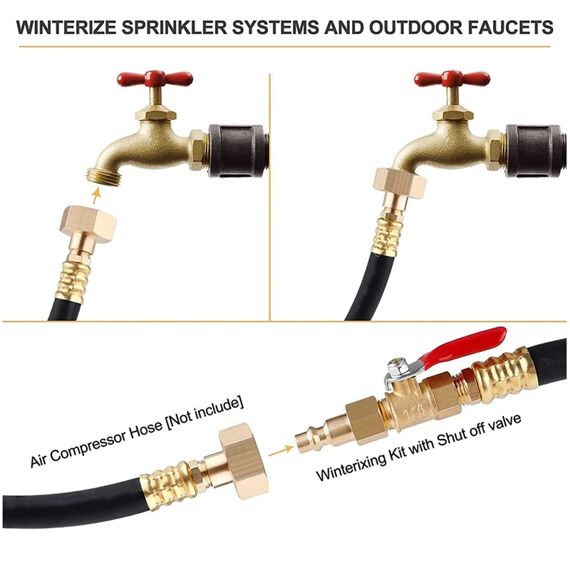 

RV Winterizing Kit Sprinkler Blowout Adapter with Shut Off Valve, Male & Female Quick Connect Blow Out Fitting Plug