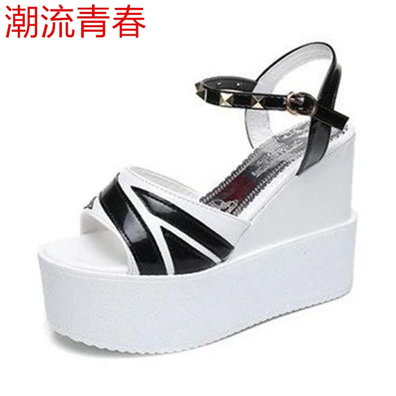 Сандалии женские на очень высокой танкетке 12 см туфли лодочки открытый носок