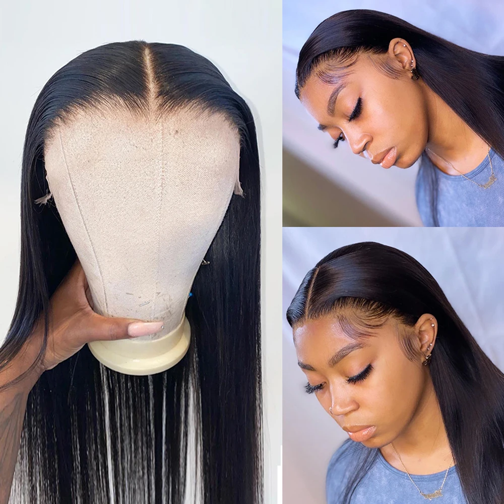 

T Part Lace Wig Human Hair Wigs For Black Women Peruvian Straight Human Hair Wig 13x1 Pre Plucked Bleached Knots Wigs 150% Remy