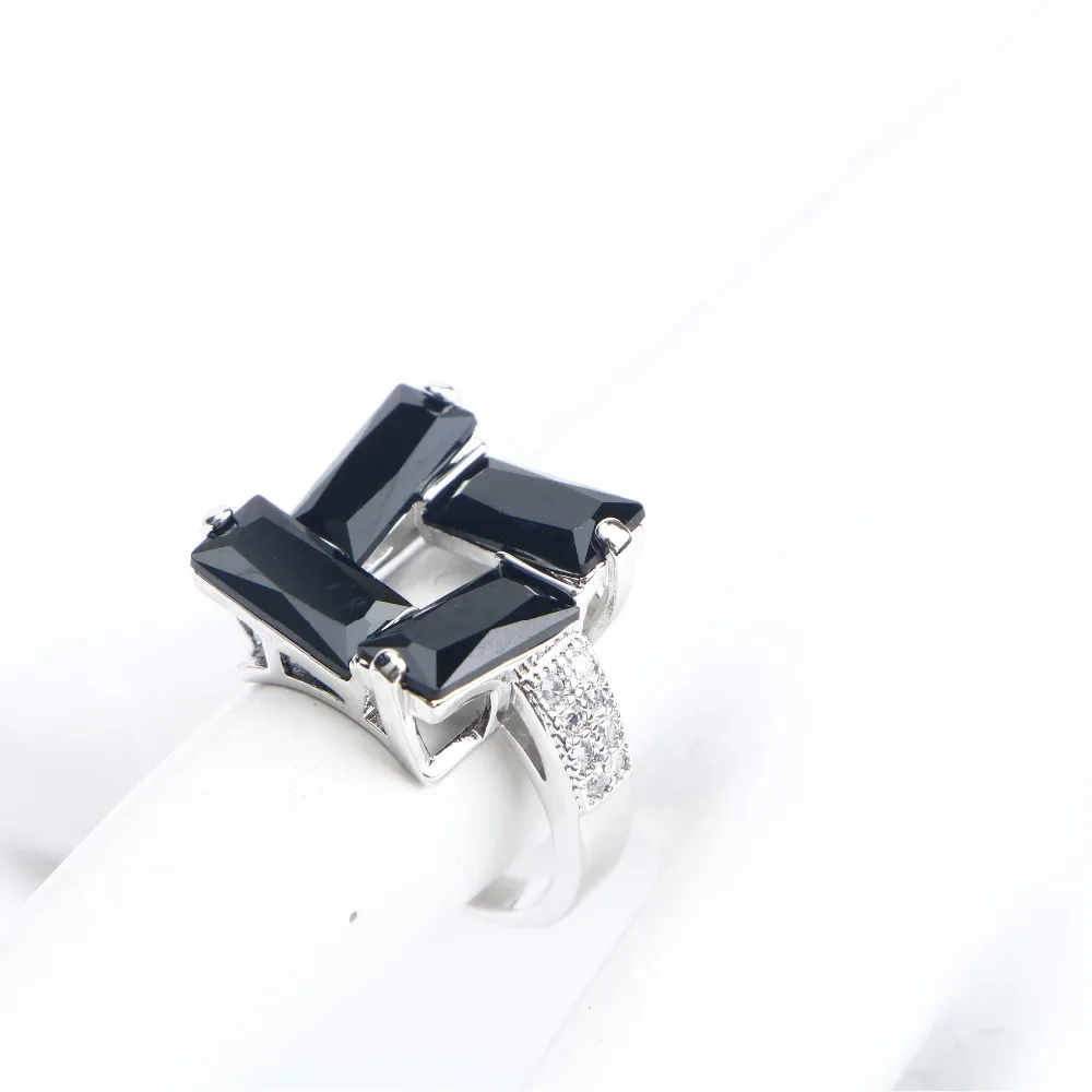 Women 925 Sterling Silver Jewelry Sets Earrings Balck Zircon Wedding Stones Bracelet Ring Pendant Necklace Set Gifts Box | Украшения и