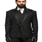 Черные мужские костюмы из двух предметов, роскошные мужские костюмы с бусинами на заказ, блейзер с одной пуговицей и брюки в деловом стиле