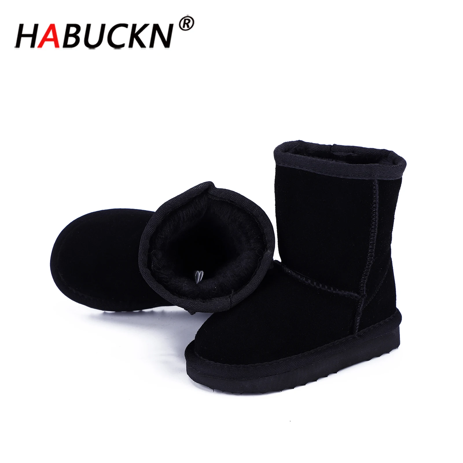 Короткие замшевые зимние ботинки HABUCKN из натуральной кожи для детей зимняя обувь