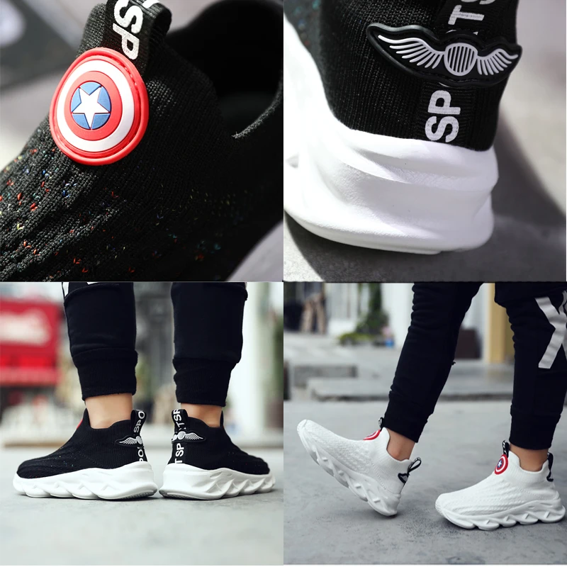 PandaQ/Детские Белые Повседневные кроссовки для мальчиков и девочек; chaussure enfant; корейские спортивные туфли для студентов; Капитан Америка