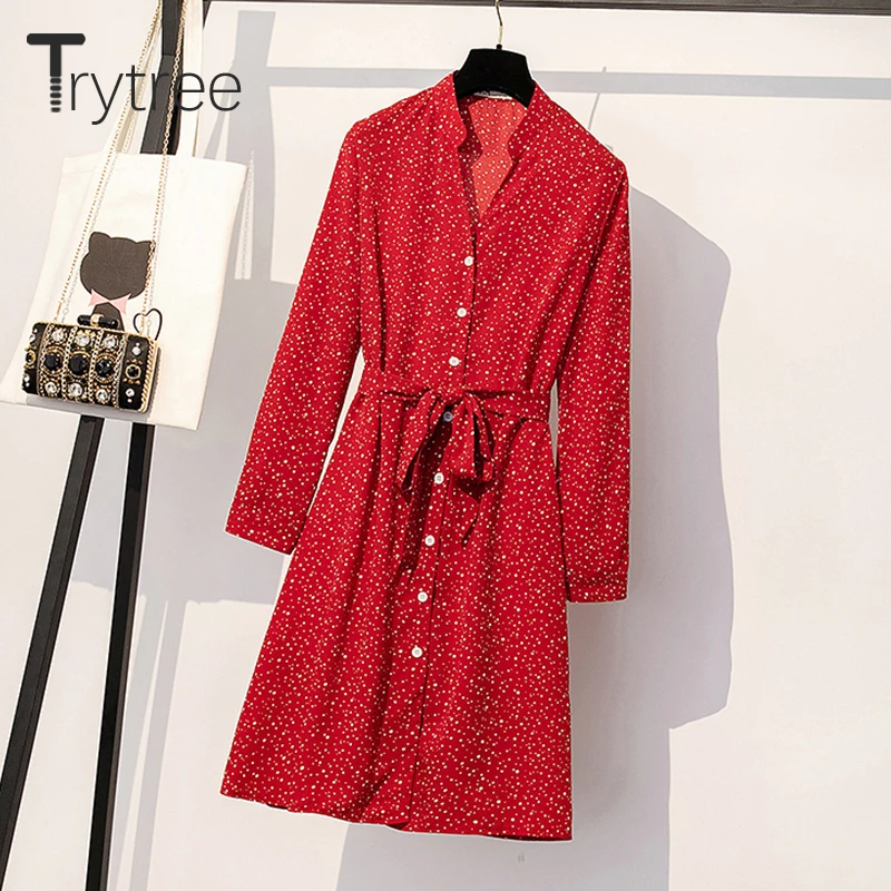 Женское Повседневное платье Trytree повседневное однобортное до середины икры с v