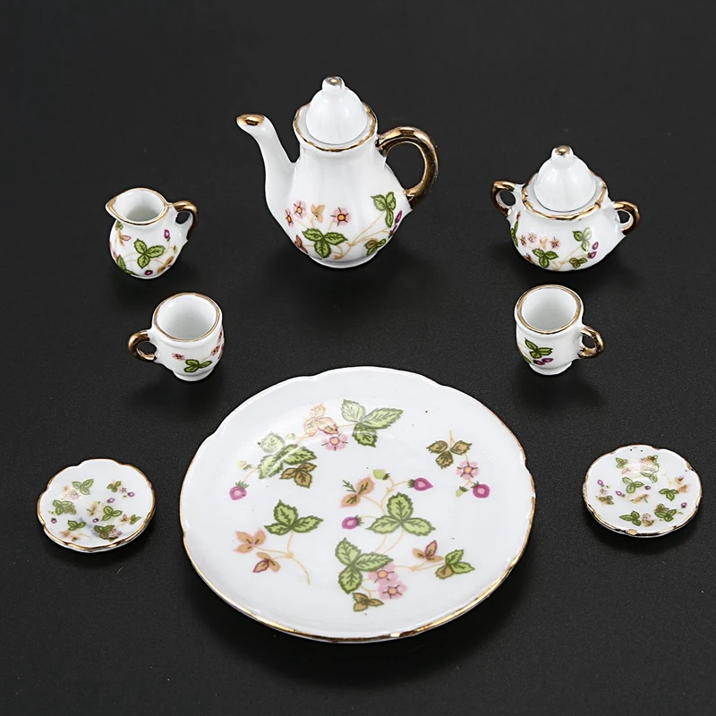 

2Set Porcelain Miniature Teapot Set with 1/6 Dollhouse Miniature Porcelain Coffee Tea Cup Set
