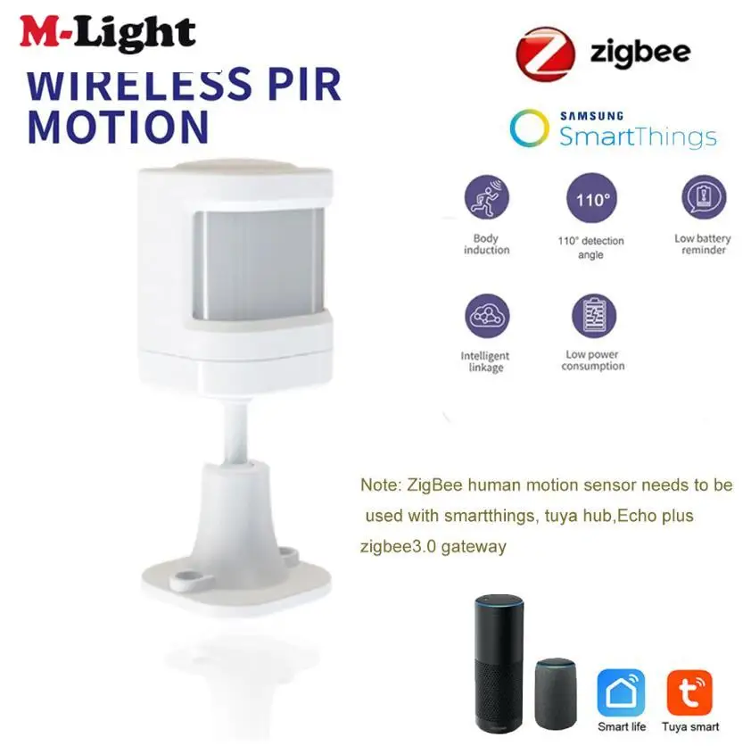 Мини батарея работает от ZigBee 3,0 умный датчик движения Детектор PIR работает с ZigBee Alexa Echo Plus Smartthings Tuya hub app - изображение