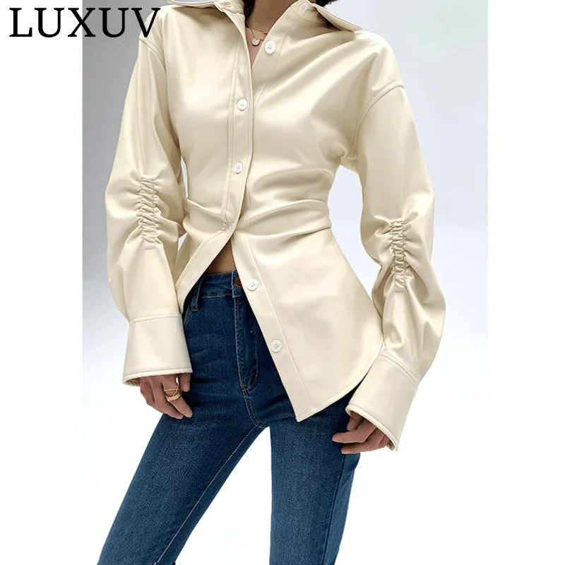 LUXUV Women's Windbreaker PU Long Trench Coat Autumn Jacket Overcoat Female Outwear Fashion Clothing Hoodie Cardigan Blouse Chic