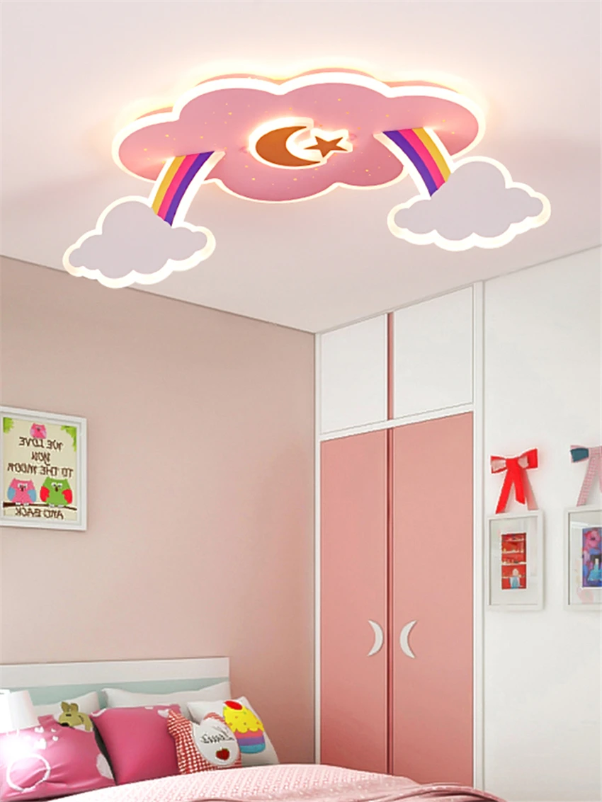

Детская комната мультфильм Радуга облако потолочный светильник розовый акриловый девушка спальня Детский сад светодиодная защита глаз