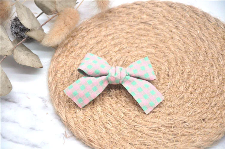 

Children's hair accessories girly feeling plaid bow hairpin cute candy color bangs hairpin