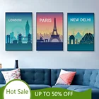 WTQ всемирно известный красочный город Лондон Париж Нью-Дели настенное искусство холст живопись плакаты печатные детские Декорации для детской комнаты