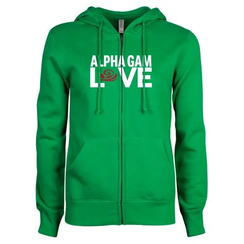 TSDFC Alpha Gamma Delta ENZA Ladies Kelly зеленая флисовая толстовка на молнии Gam Love Stacked Унисекс