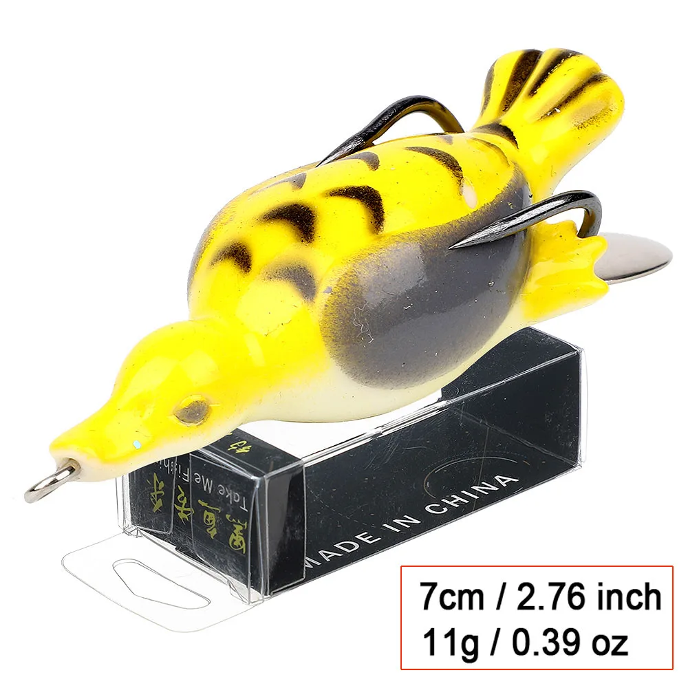 Yellow 7cm 11g DONQL 1 шт. лягушка утка Рыбалка Тонущая приманка воблеры Искусственные Силиконовые мягкие приманки ложка 7 см 11 г топвотер лягушка джиг, приманка для рыбалки - Цвет: Yellow 7cm 11g