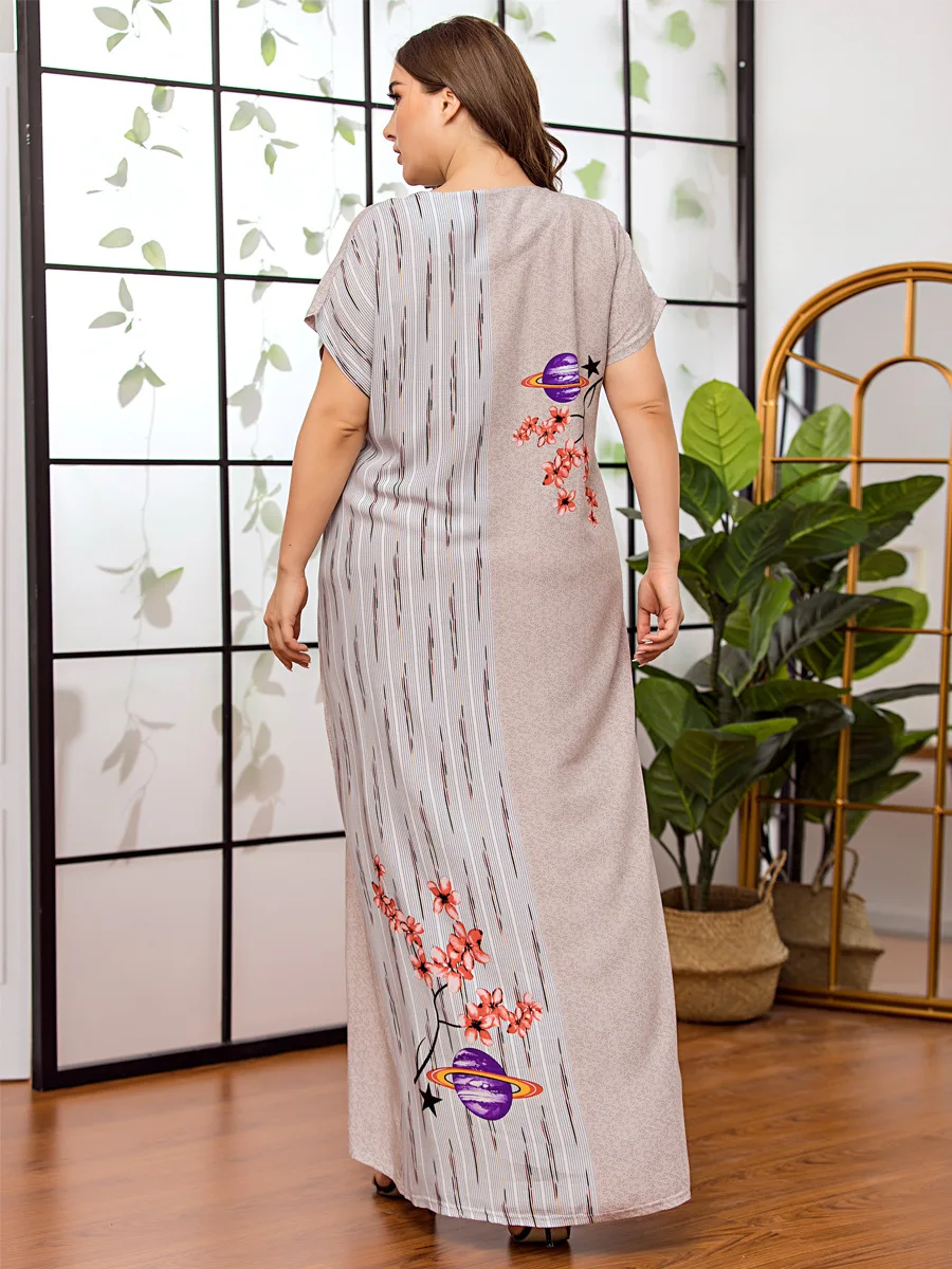 

Women Casual short sleeve floral printed Dress plus size african dashiki loose abaya kaftan ramadan robe moroccan gown VKDR2313
