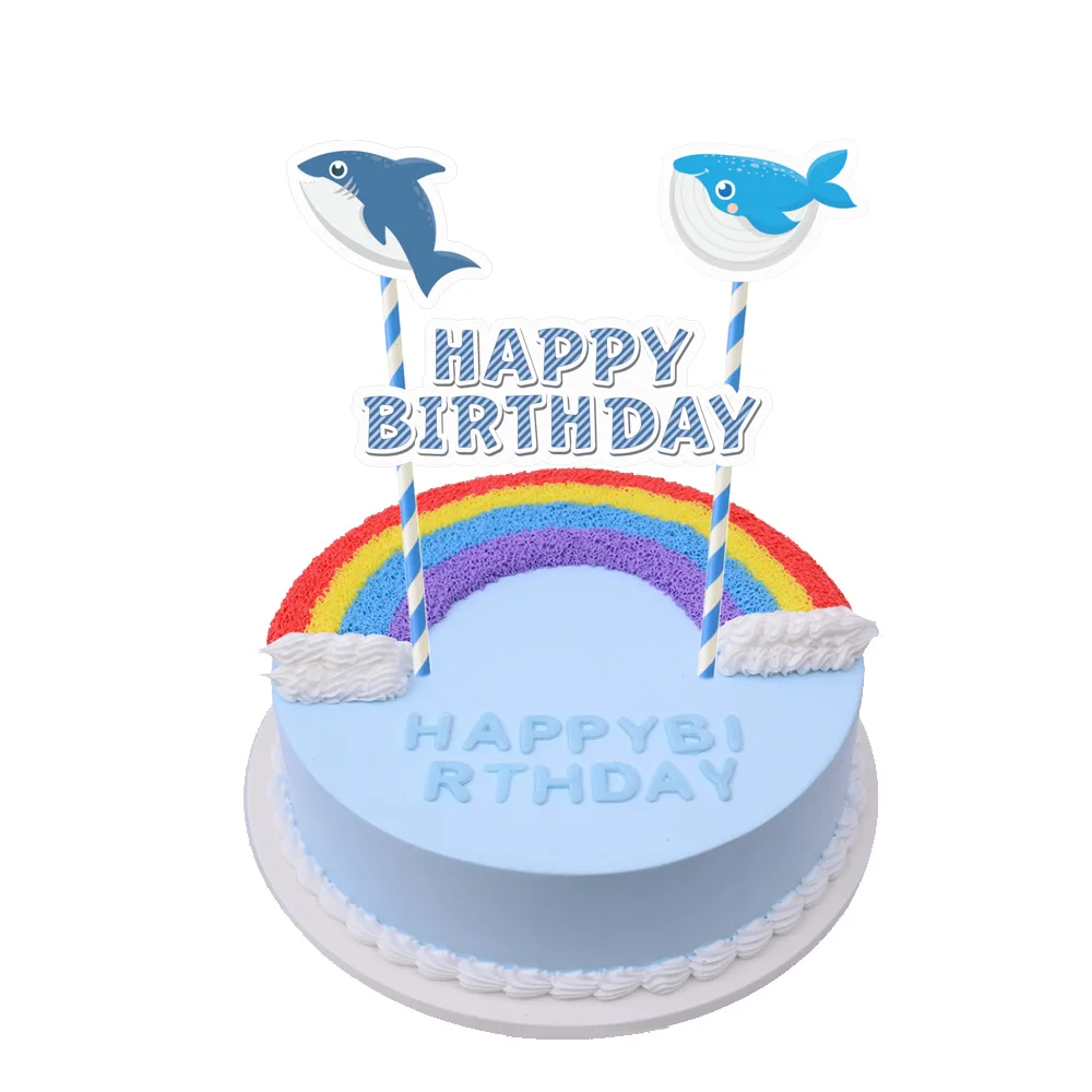 1set Cake topper Для детей день рождения морской жизни морские животные вечерние принадлежности одноразовая посуда тарелка чашка соломенная коробка для конфет шляпа приглашение воздушный шар и т. Д - Цвет: 1set Cake topper