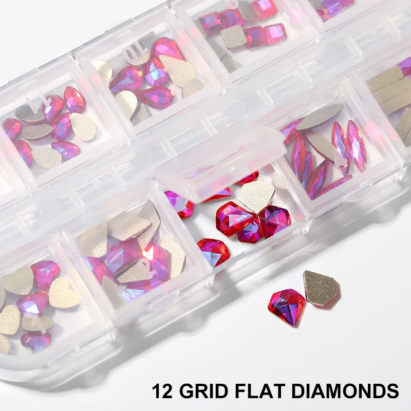 

12 grids/box AB Nail Art Rhinestone Gem 3D Nail Accessories Crystal Jewelry Stained Glass Diamond Manicure Decoration