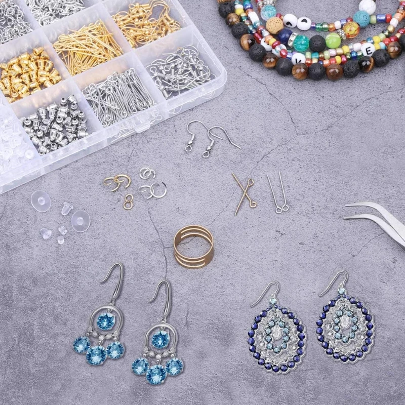 

1902Pcs Earring Making Kit Earring Hook Earring Backs Earring Posts Jump Rings Tweezers Kit for Jewelry Making Supplies