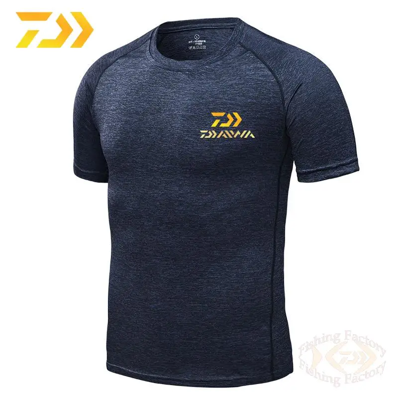 

2021 New Mens Summer Daiwa Fishing T-Shirt Round-Neck Fitness Breathable Fishing Clothes Men Casual Pullover Fishing Clothing