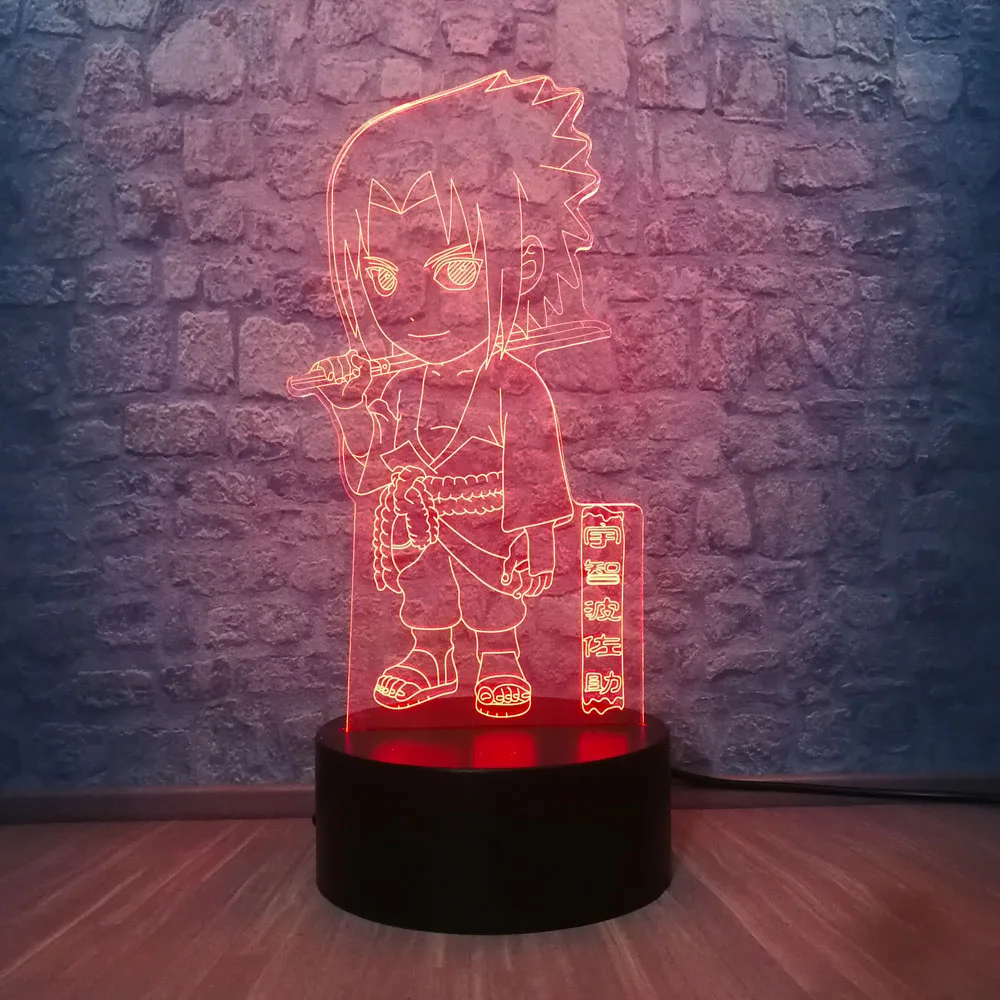 Новый аниме Наруто Саске Учиха 3D светодиодный Ночник светильник 7 цветов