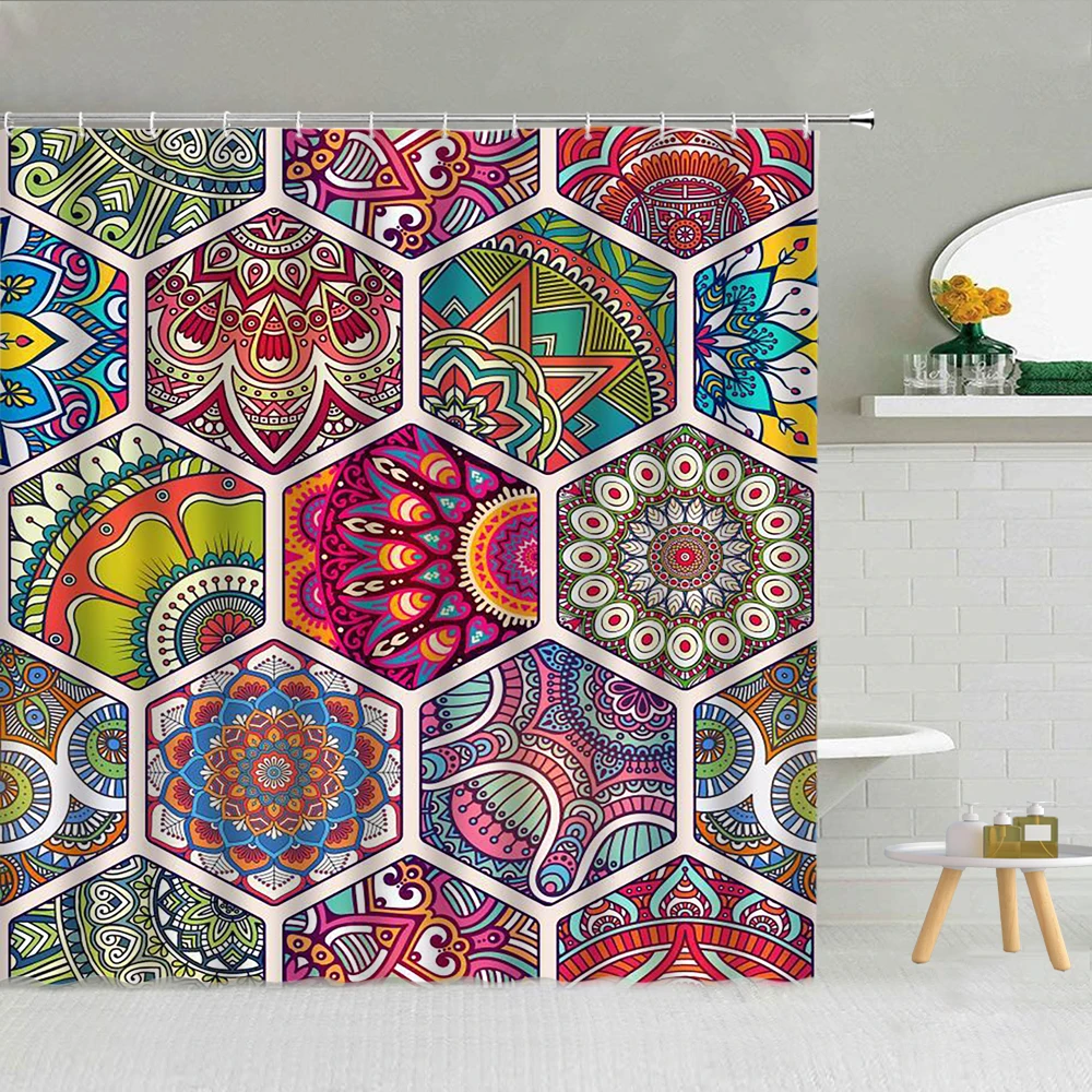 Цветная креативная занавеска для душа с цветочным принтом мандалы