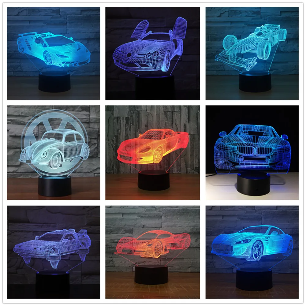 Гоночный автомобиль формула Феррари 3D лампа светильник 7 цветов изменить