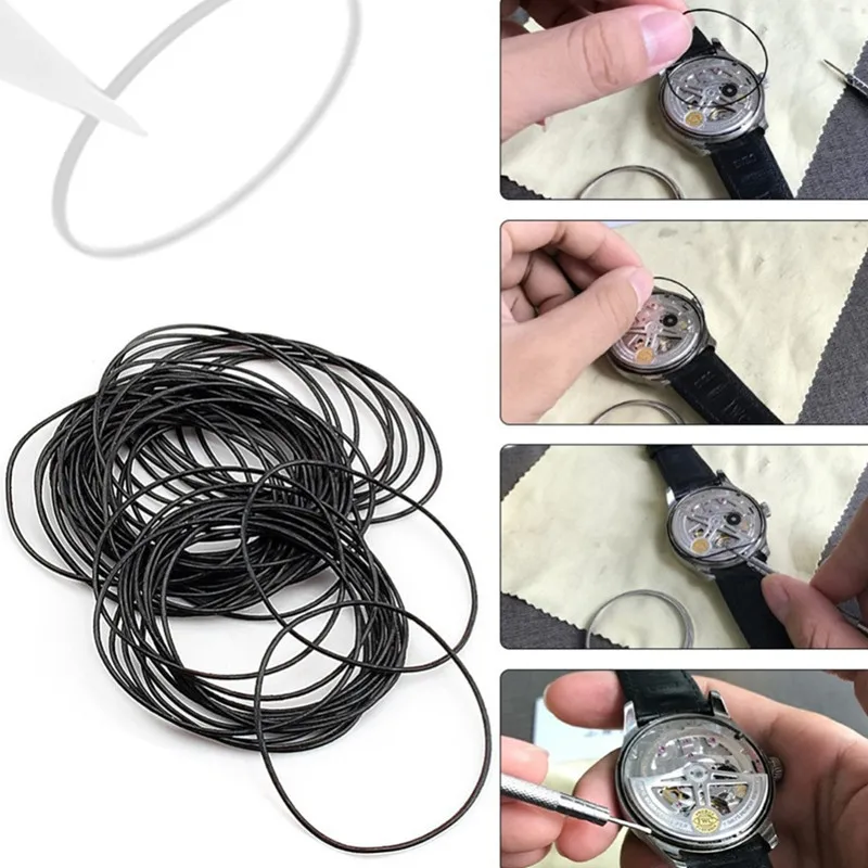 0.5/0.6/0.7mm O Ring Round Watch Back Gasket Rubber Seal Washers Set Replacement Back Seal Cover Gaskets Watch Repair Tool