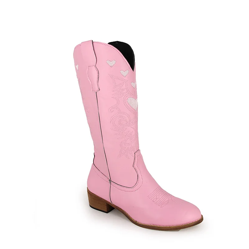 

Retro Women Calf Boots Western Cowboy Winter Shoes Chunky Block High Heels Riding Knight Boots Women's Vintage Platform Shoes