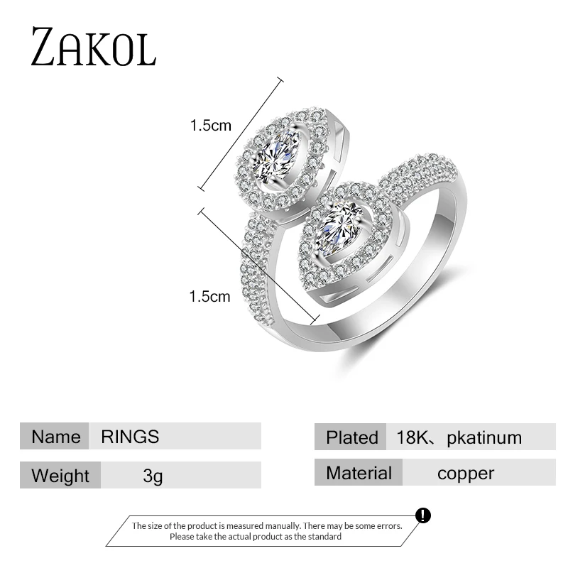 ZAKOL Multicolored Water Drop CZ Zirconia Adjustable Open Rings for Women Blue Crystal Stones Female Dainty Jewelry FSRP2130 images - 6