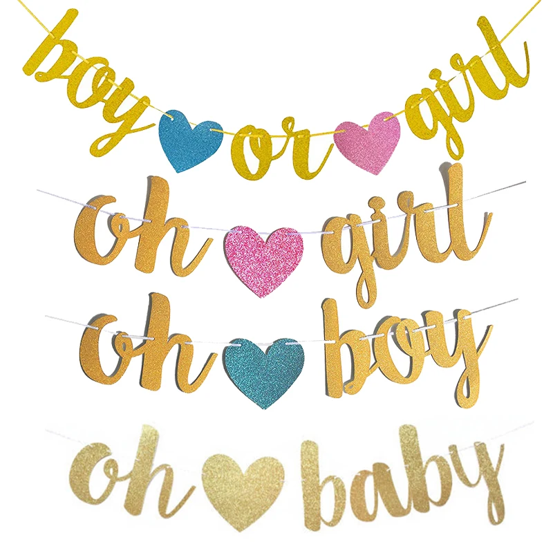 

Chicinlife 1Set Oh Boy/Girl Banner With Heart Birthday Party Baby Shower Celebration Gender Reveal Bunting Garland Decor Supplie