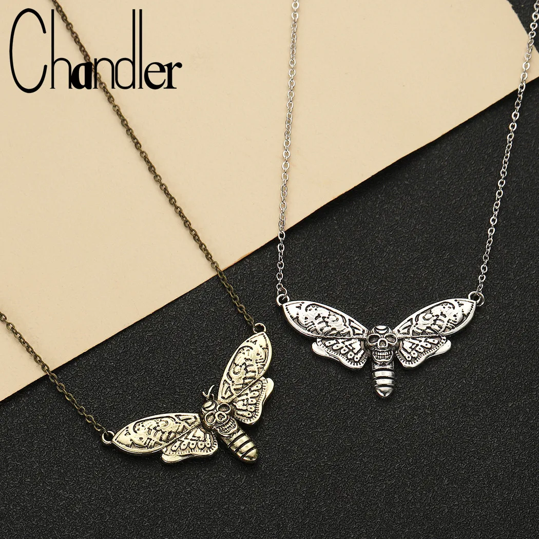 

Chandler Antique Gold Plated Butterfly Necklace For Women Moth Hawkmoth Elegant Choker Retro Summer