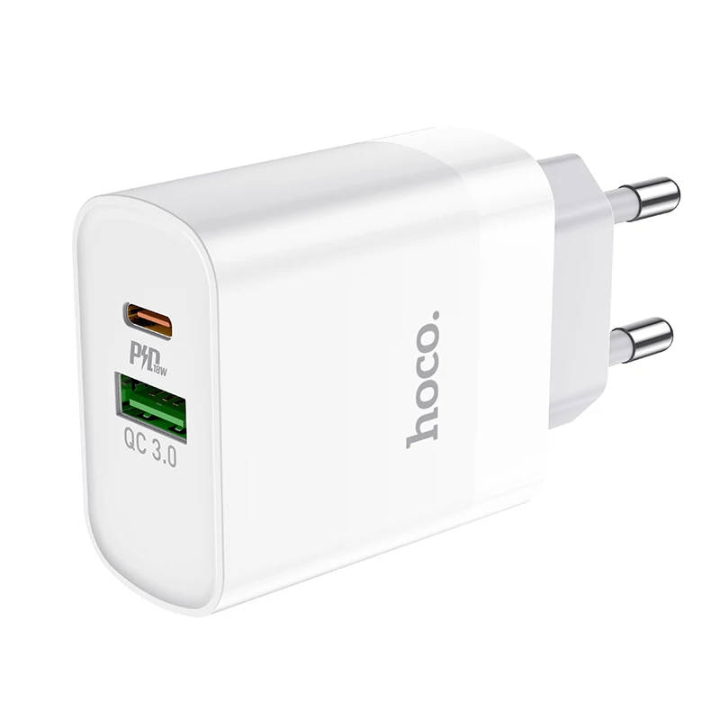 

HOCO 18W USB Charge PD Quick Wall Charger Adapter For Samsung QC3.0/2.0 Fast Charger USB C PD 18W Fast charging Cable for iPhone
