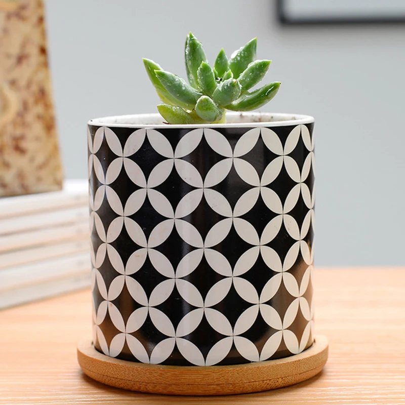 

Nordic Industrial Style Colorful Ceramic Flowerpot Succulent Planter Green Plants Cylindrical Shape Flower Pots With Hole Tray