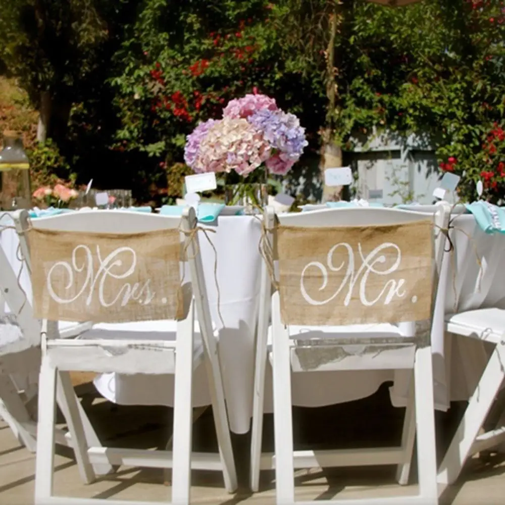 2 шт./компл. Мешковина г-н и г-жа стул баннер Романтический висячий Знак Флаг хаки