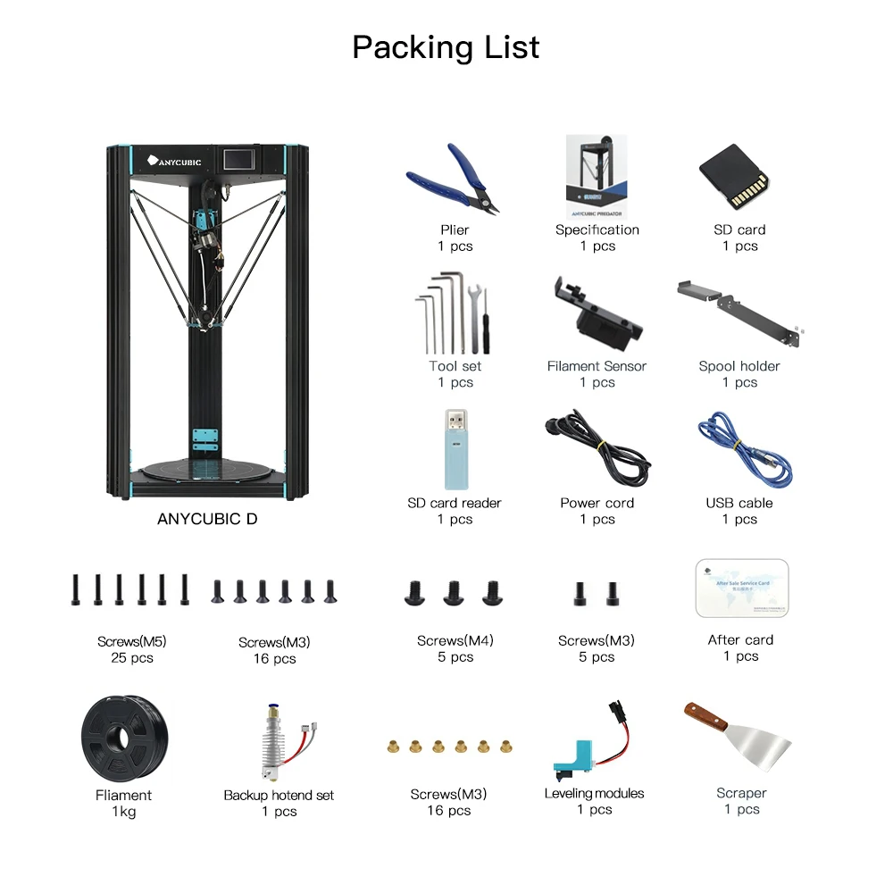 3D принтер Delta Predator большой размер сборки с Anycubic автоматическим выравниванием