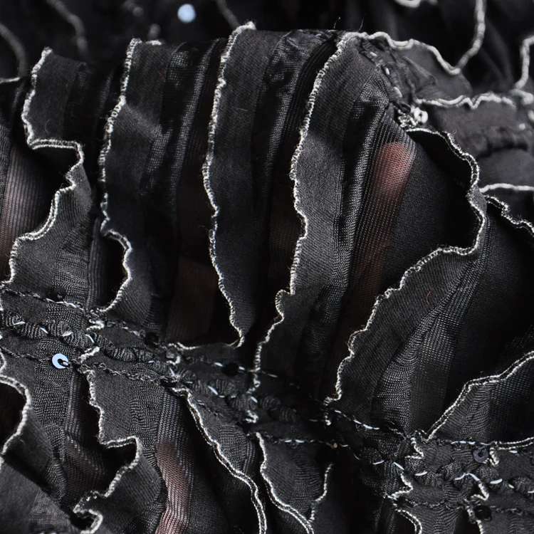 JaneYU Black Feather Chiffon Fabric Fashion Designer Dress Summer New Style Cloth | Дом и сад