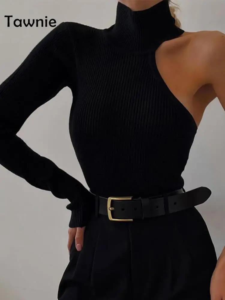 

Tawnie 2023 Turtleneck Bodysuit Women Sexy One Shoulder Long Sleeve Body Top Y2K Bodycon Overalls Autumn Hollow Out Jumpsuits